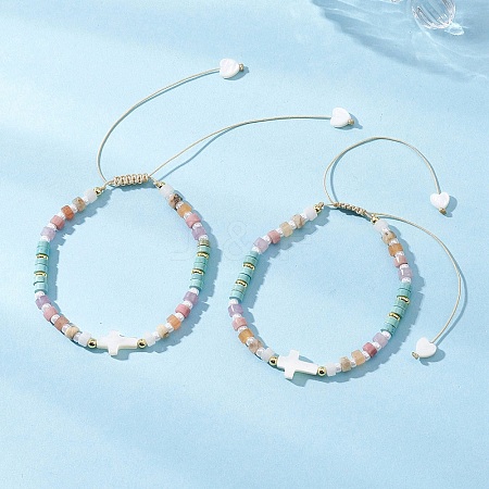 Natural Freshwater Shell & Mixed Gemstone Braided Bead Bracelets for Women BJEW-JB12717-1