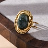 Oval Natural Moss Agate Finger Rings RJEW-M063-01G-07-5