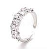 Rectangle Cubic Zirconia Open Cuff Ring RJEW-P035-07G-01-1