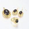 Natural Black Agate Jewelry Sets SJEW-E309-03G-1