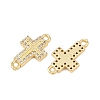 Cross Brass Micro Pave Clear Cubic Zirconia Connector Charms KK-P339-04G-2