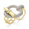 Brass Micro Pave Cubic Zirconia Open Cuff Ring for Women RJEW-F177-01GP-2