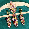 Leaf Brass Cubic Zirconia Pendant Necklaces & Hoop Earrings & Rings Sets FS-WGD46EA-01-1