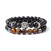 Natural Obsidian & Tiger Eye & Synthetic Hematite Stretch Bead Stretch Bracelets IO9425-2-1