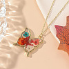 Valentine's Day Alloy Epoxy Resin Butterfly Inner Dried Flower Pendant Necklaces for Women FS-WGBF0A7-03-1