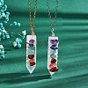 Natural Mixed Stone Wire Wrap Bullet Pendant Necklaces Set for Women NJEW-SW00010-1