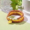 3Pcs 3 Style Natural Dyed Yellow Jade & Acrylic Word Love Beaded Stretch Bracelets Set with Alloy Enamel Heart Charms BJEW-JB08924-03-2