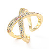 Colorful Cubic Zirconia Criss Cross Open Cuff Ring RJEW-C024-04G-3