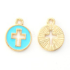 Light Gold Plated Alloy Enamel Pendants ENAM-R136-18D-2