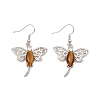 Natural Tiger Eye Dragonfly Dangle Earrings G-Z033-14P-03-1