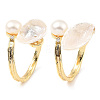Natural Pearl Teardrop Open Cuff Ring with Clean Cubic Zirconia RJEW-K090-01G-1