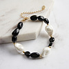 Natural Black Obsidian & Baroque Shell Pearl Beaded Bracelets BJEW-L692-005G-2