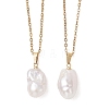 Natural Baroque Edison Keshi Pearl Oval Pendant 304 Stainless Steel Cable Chain Necklaces NJEW-JN05963-3