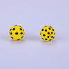 Printed Round with Polka Dots Pattern Silicone Focal Beads SI-JX0056A-154-1
