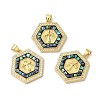 Hexagon with Cross Brass Micro Pave Cubic Zirconia Pendants KK-K385-038G-2