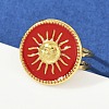 Flat Round with Sun Pattern 304 Stainless Steel Enamel Finger Rings for Women RJEW-G355-05G-02-1