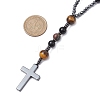 Natural Tiger Eye & Obsidian & Bloodstone Rosary Bead Necklaces NJEW-JN05114-02-3