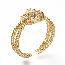 Brass Micro Pave Clear Cubic Zirconia Cuff Rings RJEW-P018-10G