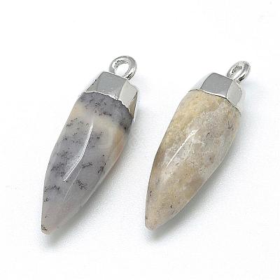 Natural Flower Agate Pointed Pendants G-Q495-06P-1