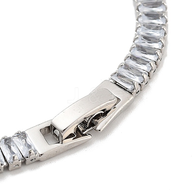 Brass Pave Clear Cubic Zirconia Rectangle Link Bracelets BJEW-B094-11A-P-1