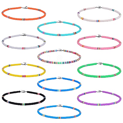 Polymer Clay Heishi Surfer Beaded Necklaces Set NJEW-SW00031-1