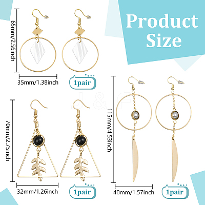 3Pairs 3 Styles Alloy Shell Rhombus Dangle Earrings EJEW-HY0001-08-1