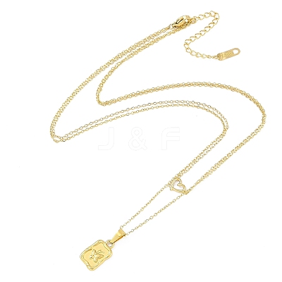 Ion Plating(IP) 304 Stainless Steel Double Layer Heart & Butterfly Pendant Necklaces for Women NJEW-K276-10G-1