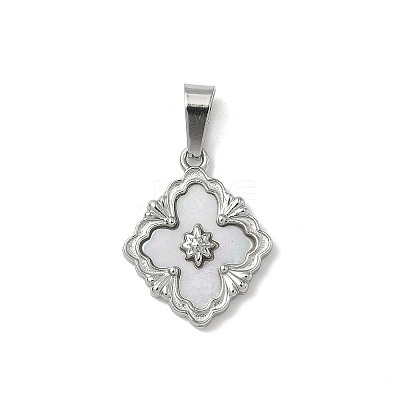 304 Stainless Steel Pave Natural Shell Flower Pendants STAS-C103-12P-1