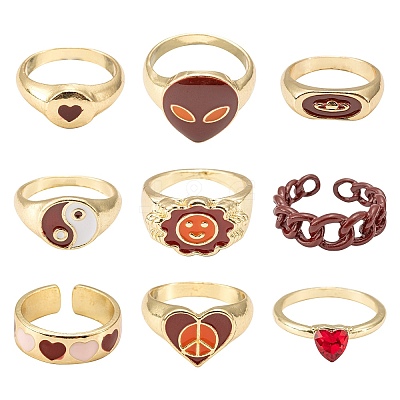 9Pcs 9 Style Heart & Curb Chain & Oval Rings RJEW-LS0001-57-1