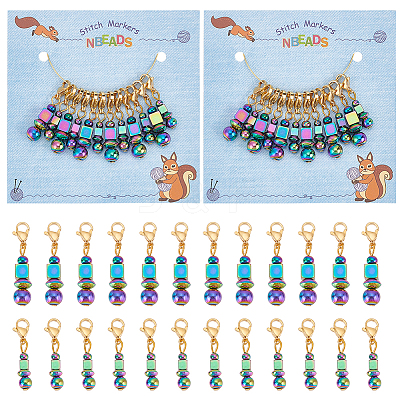 Round & Cube & Abacus Beaded Pendant Stitch Markers HJEW-AB00295-1
