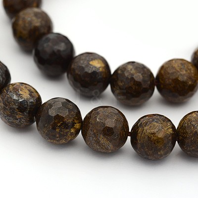Faceted Natural Bronzite Round Bead Strands G-M272-07-6mm-1