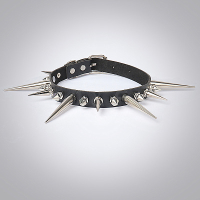 Gothic Style Alloy Spiked Rivet Imitation Leather Choker Necklaces FS-WGF47C0-01-1