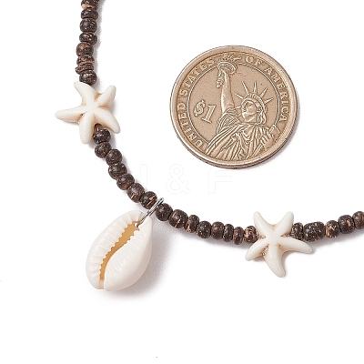 Summer Beach Synthetic Turquoise Starfish & Natural Cowrie Shell Pendant Necklaces NJEW-JN05207-1