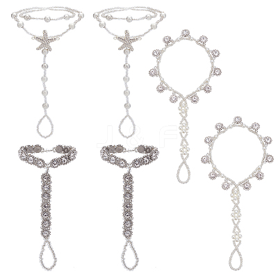 6Pcs 3 Style Clear Resin & ABS Plastic Flower & Starfish Toe Ring Anklets Set AJEW-AN0001-02-1
