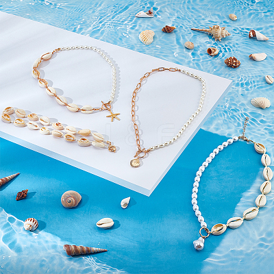4Pcs 4 Style Natural Shell & Imitation Pearl Beaded Necklaces Set NJEW-AN0001-53-1