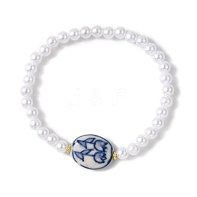 ABS Plastic Imitation Pearl & Handmade Porcelain Beads Bracelets BJEW-JB12837-1