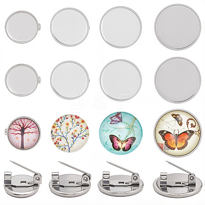 40Pcs 4 Styles 304 Stainless Steel Brooch Cabochon Settings STAS-BBC0007-28-1