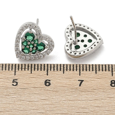 Heart Brass Micro Pave Cubic Zirconia Stud Earrings EJEW-M082-15P-1