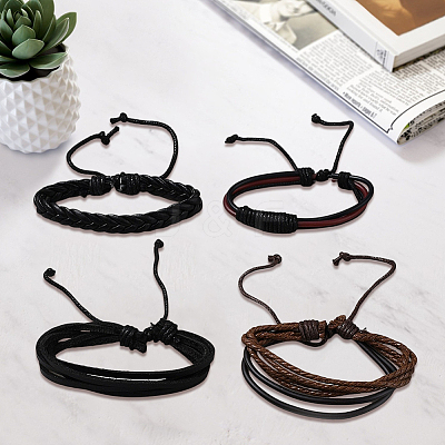 1Bag Mixed Styles Adjustable PU Leather Cord Braided Bracelets for Unisex BJEW-CL0001-47A-1