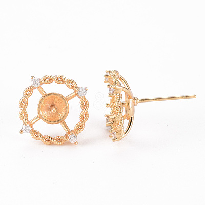 Brass Micro Pave Clear Cubic Zirconia Stud Earrings Findings KK-T062-122G-NF-1
