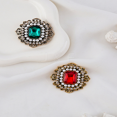 2Pcs 2 Colors Baroco Style Alloy Rhinestone Safety Pin Brooches JEWB-LP0001-09-1