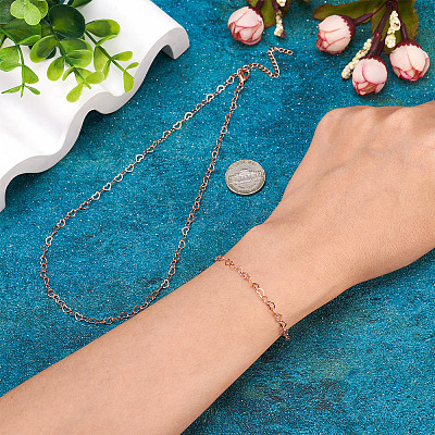 1 Set Brass Heart Link Chain Bracelets & Necklace SJEW-TA0001-04-1