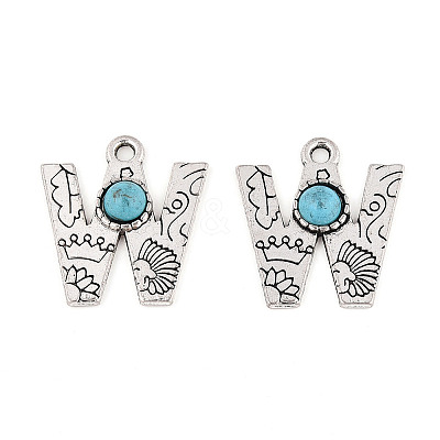 Synthetic Turquoise & Alloy Pendants PALLOY-H146-01AS-W-1