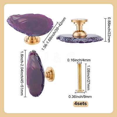 4Pcs 4 Colors Brass & Natural Agate Drawer Knobs AJEW-DR0001-63-1