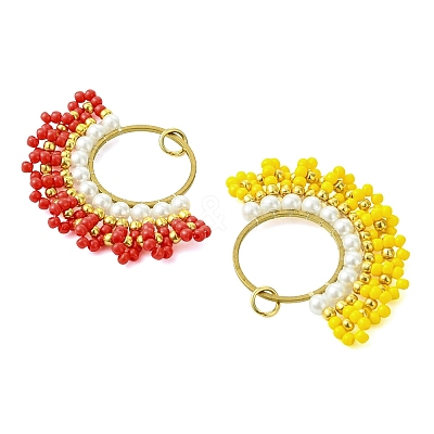 Glass Seed Beaded & Brass Linking Rings Pendnats PALLOY-MZ01340-1
