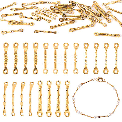 40Pcs 5 Styles 304 Stainless Steel Textured Bar Links Connector Charms STAS-TA0006-45-1