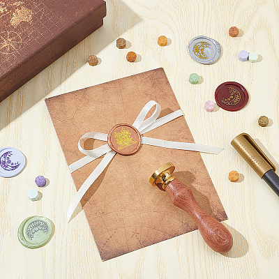 Brass Wax Seal Stamp with Wood Handle AJEW-WH0412-0012-1