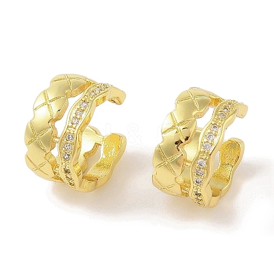 Brass Micro Pave Clear Cubic Zirconia Cuff Earrings for Women EJEW-I305-29G-1