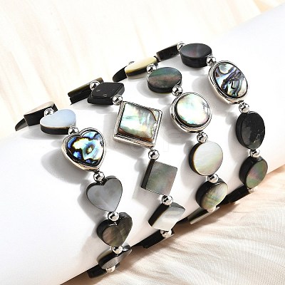 Abalone Shell Beads Stretch Bracelets BJEW-D315-03P-1