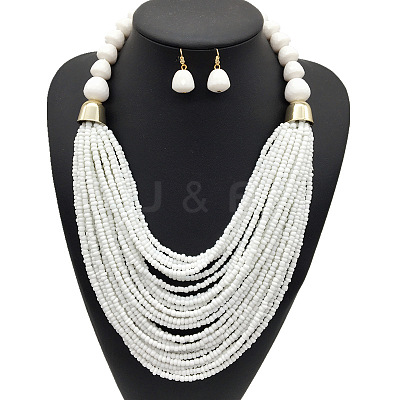 Bohemian Alloy & Resin & Glass Seed Beaded Multilayer Necklaces & Dangle Earrings FS-WG32A45-05-1